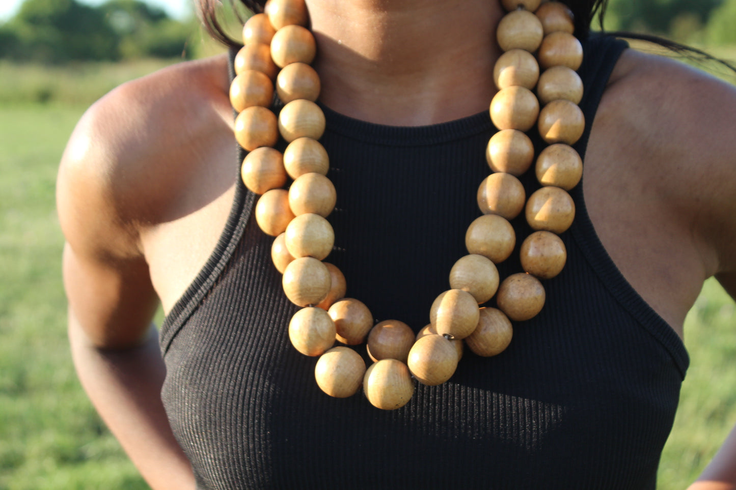 Brown wooden bead necklace