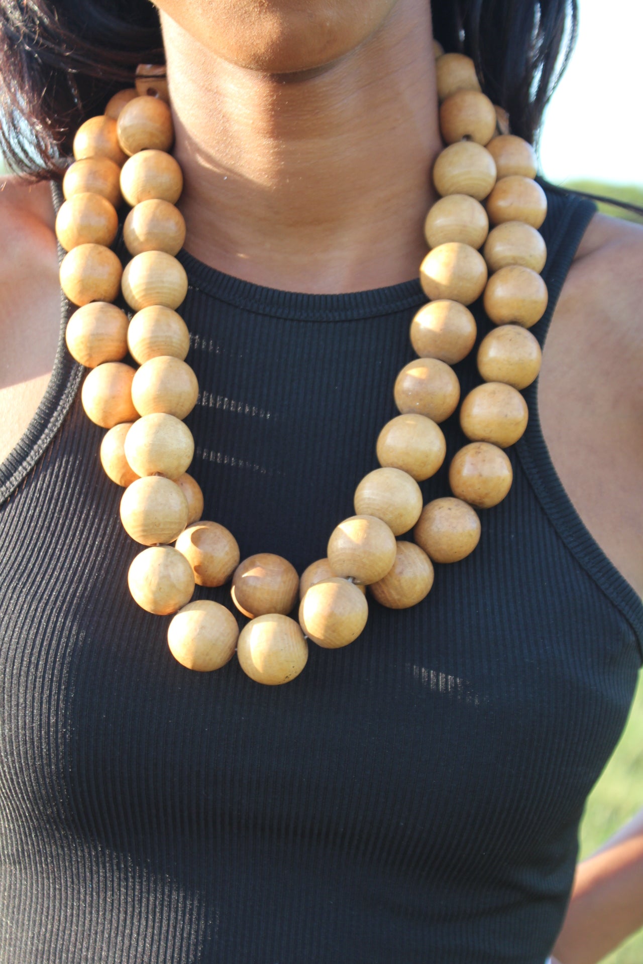 Brown wooden bead necklace