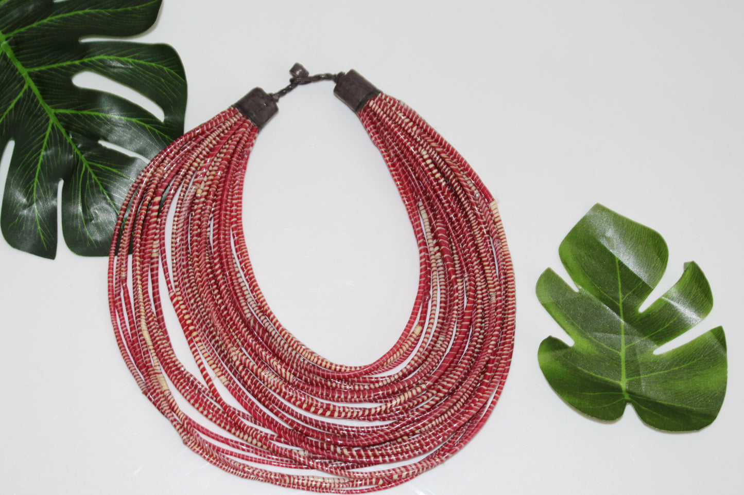 Red statement necklace made from recycled Flip-Flops