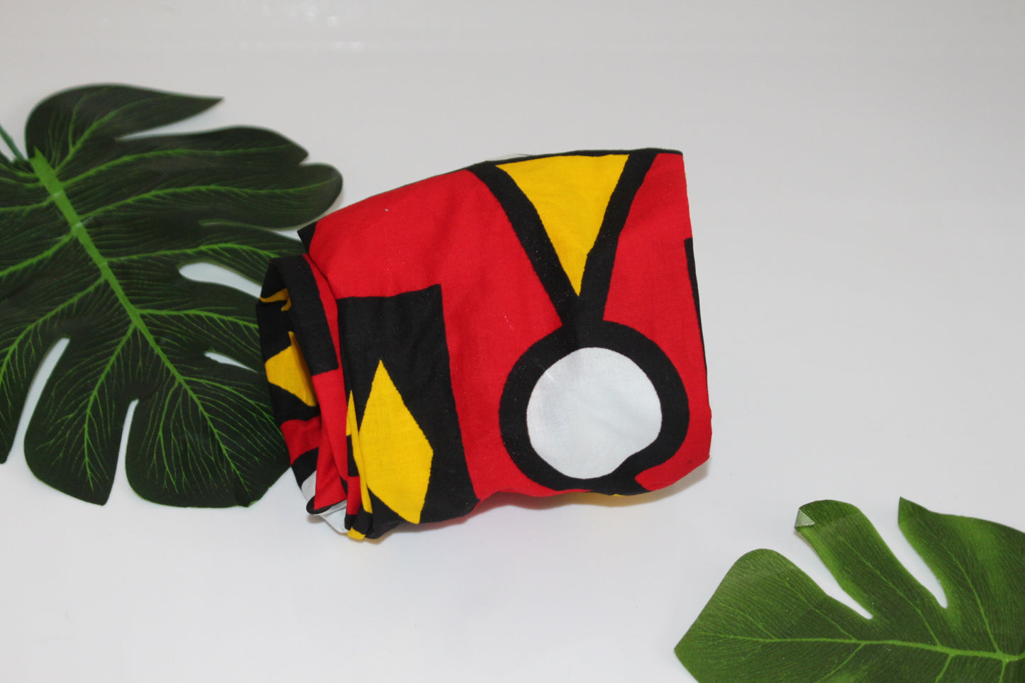 African print wired head wrap / head tie / Headband - Red and yellow mixed print
