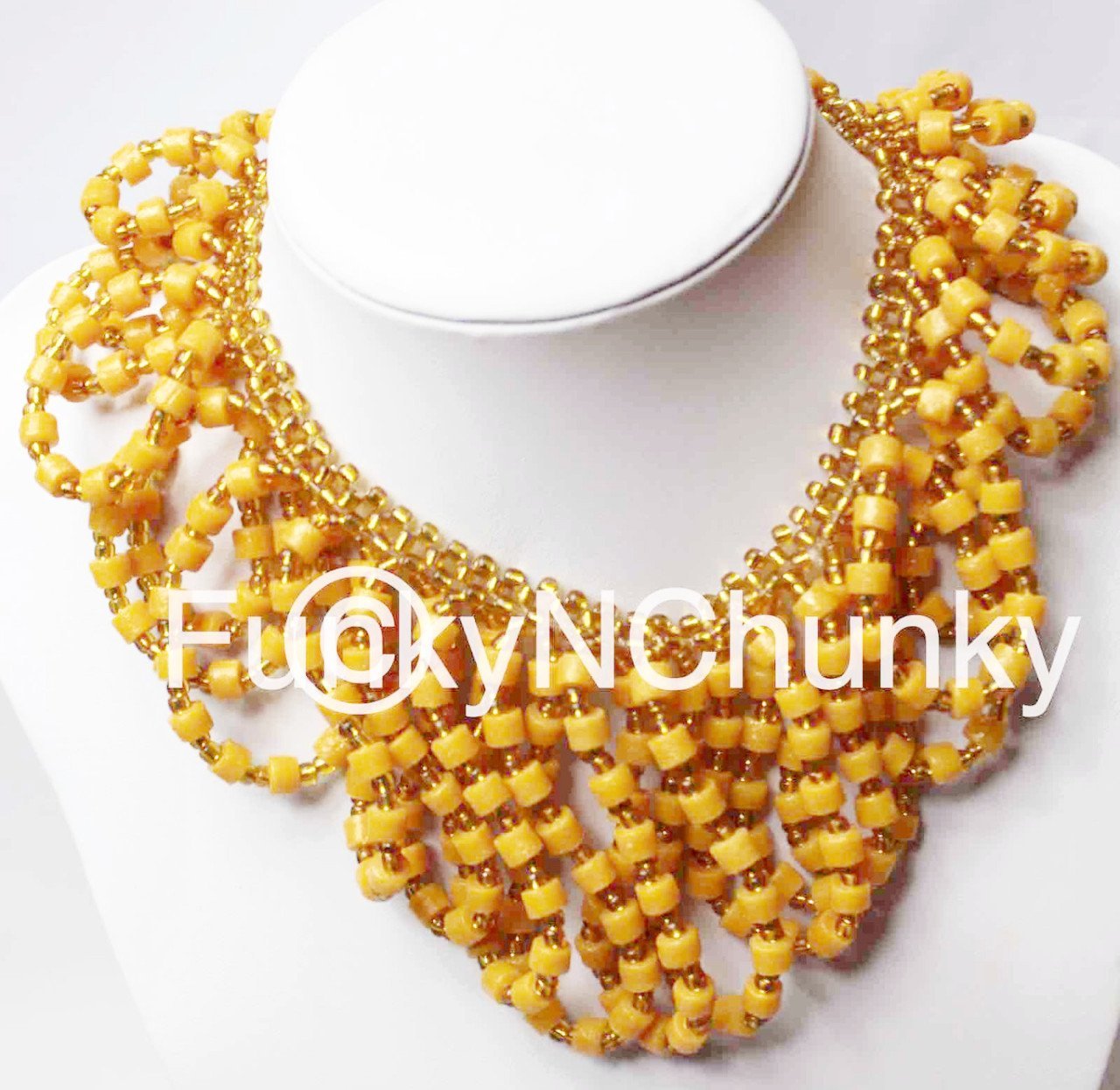 Bead statement necklace - golden brown