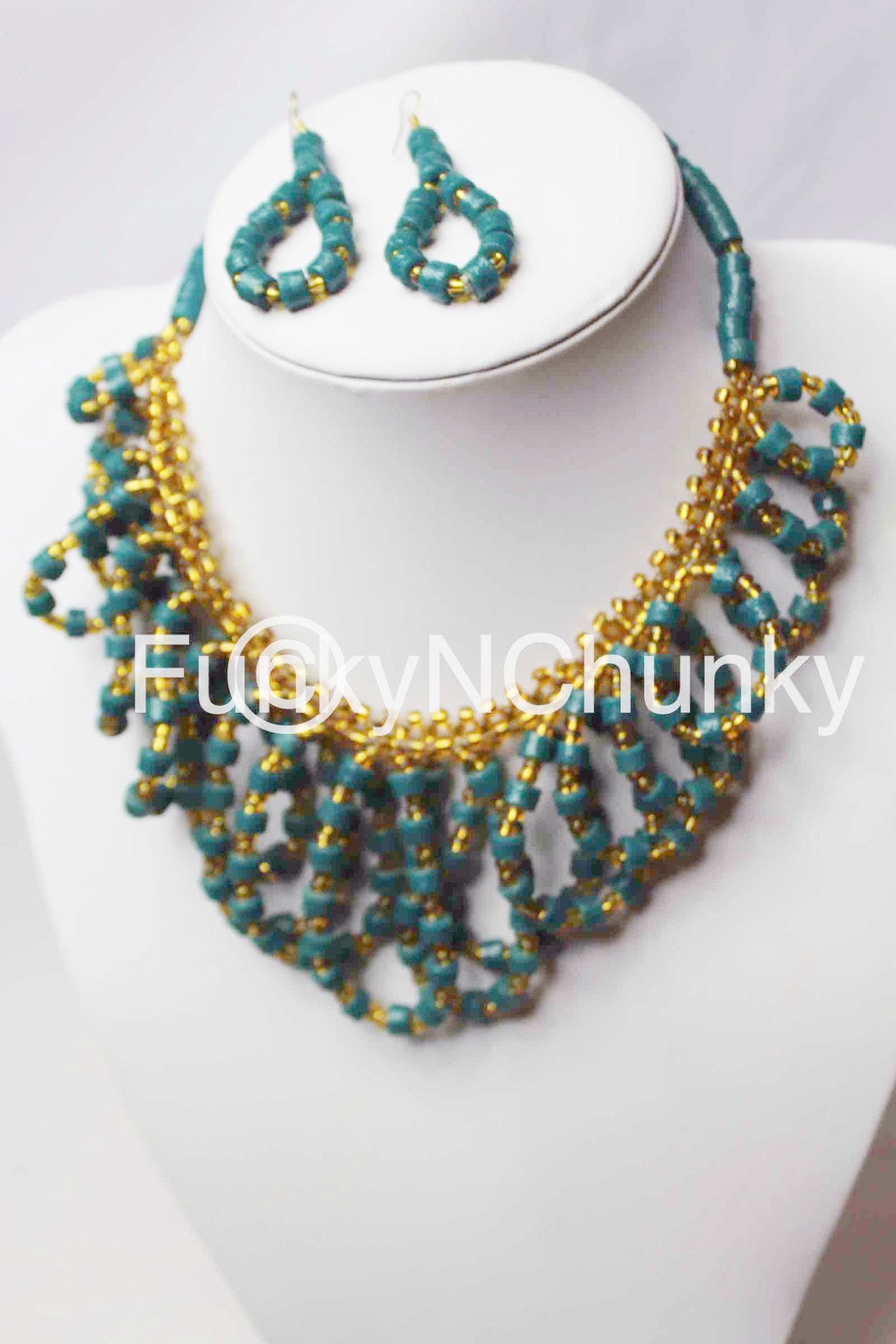 Green and gold statement necklace