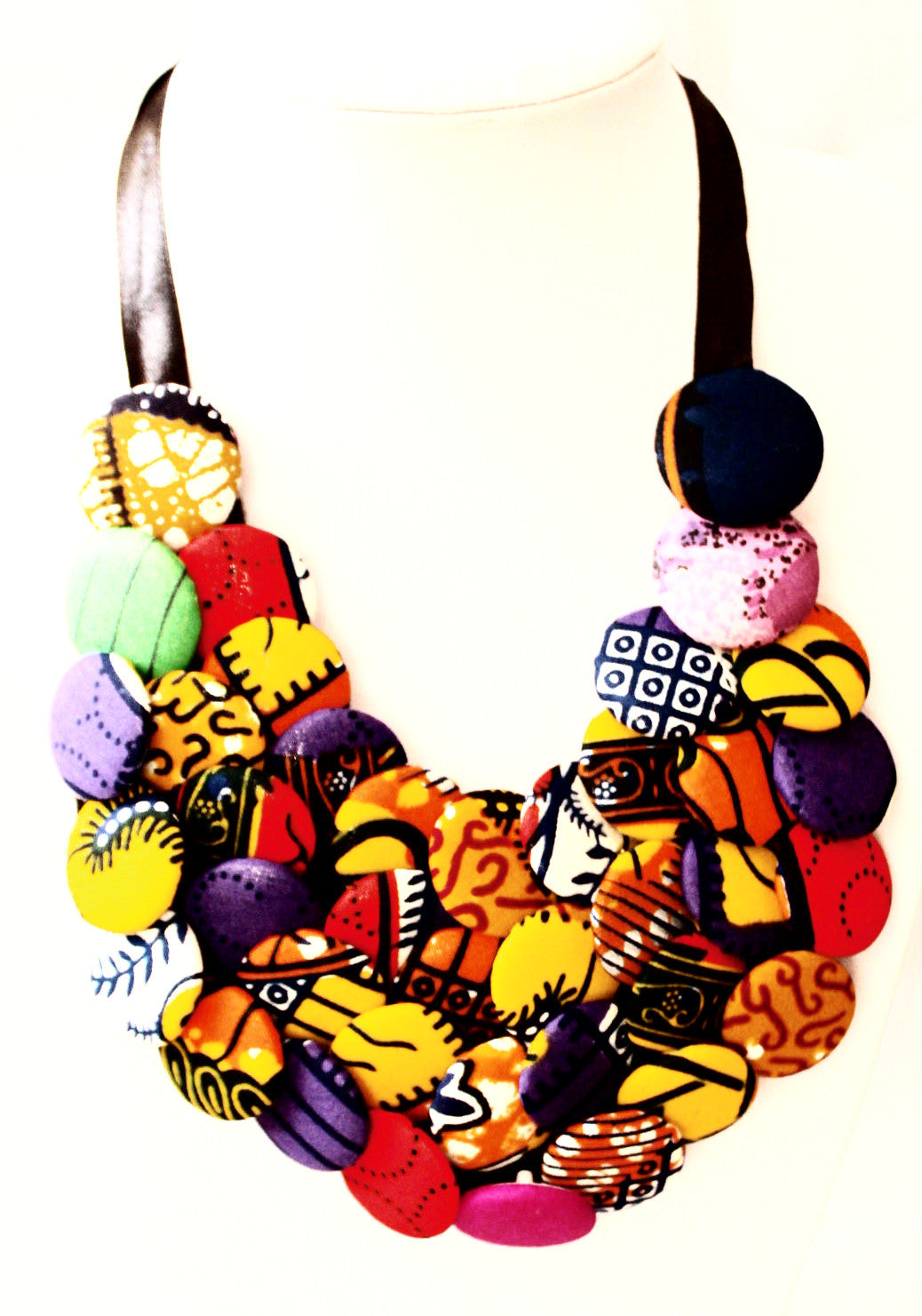 Button Bib Necklace - African print