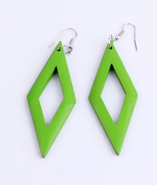 Green diamond shaped earrings - wooden