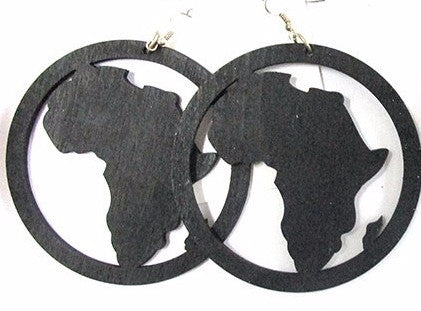 Large 8cm Wooden Africa earrings - Black