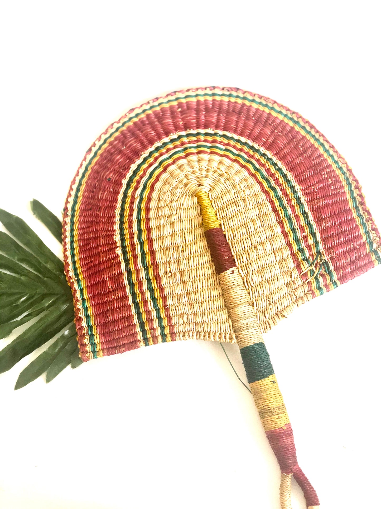 Red Beautiful handwoven and decorative Bolga fan, hand fan, African fan, Ghanaian fan