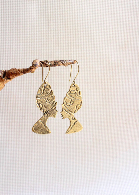 Brass African Woman Earrings