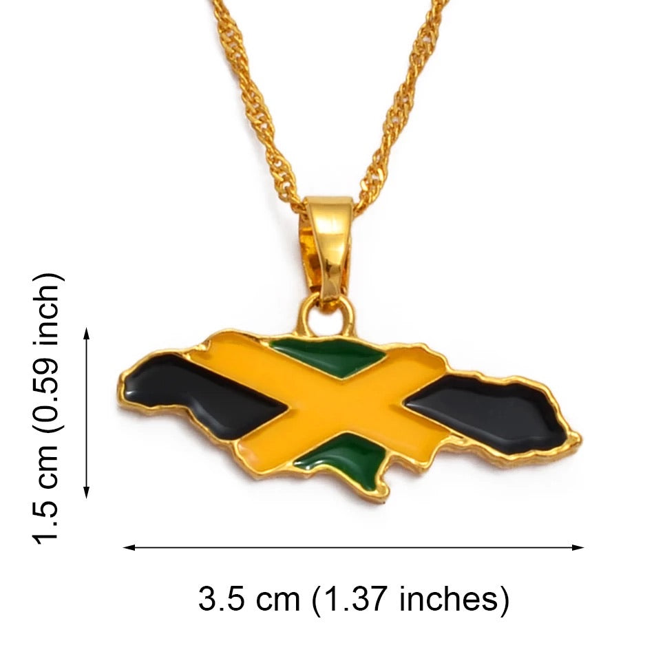 Jamaica Map and National Flag Pendant Necklace