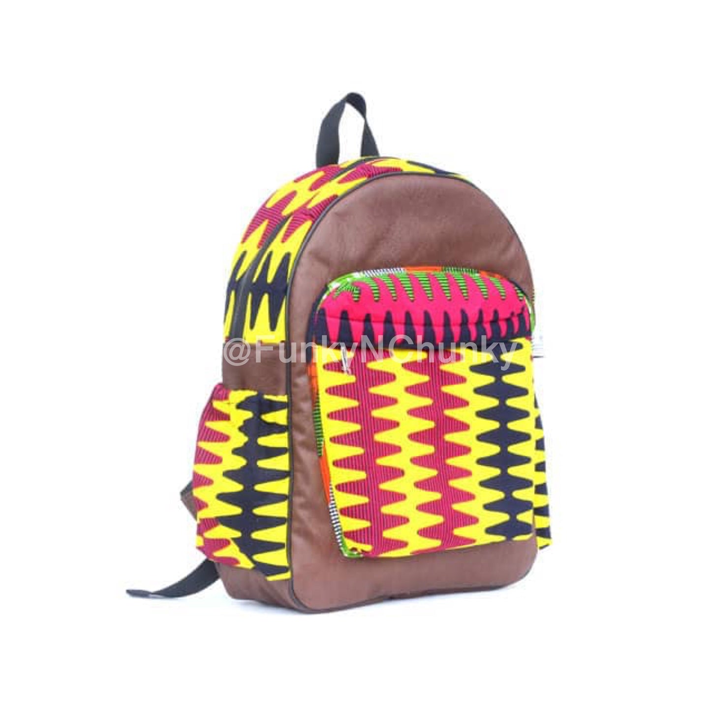 Leather and African print backpack - brown