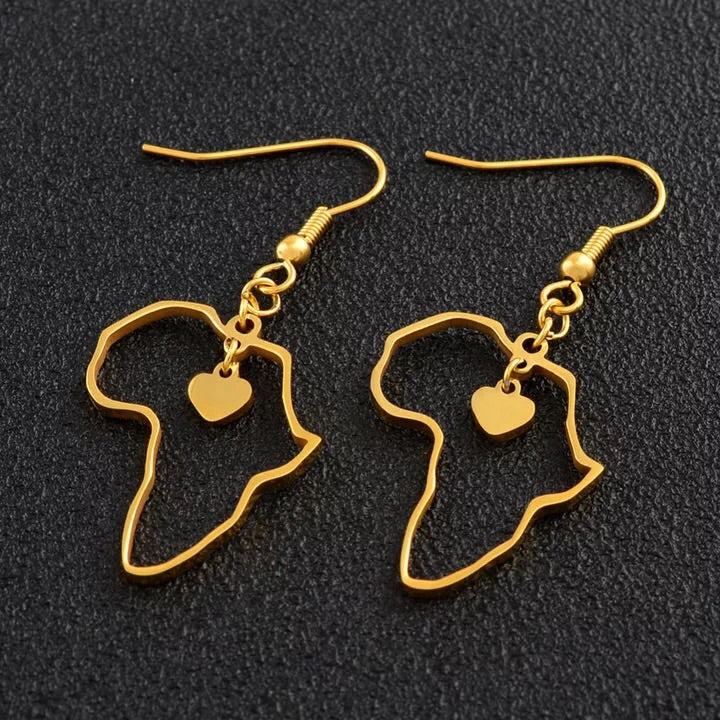 Gold - Africa heart shaped earrings
