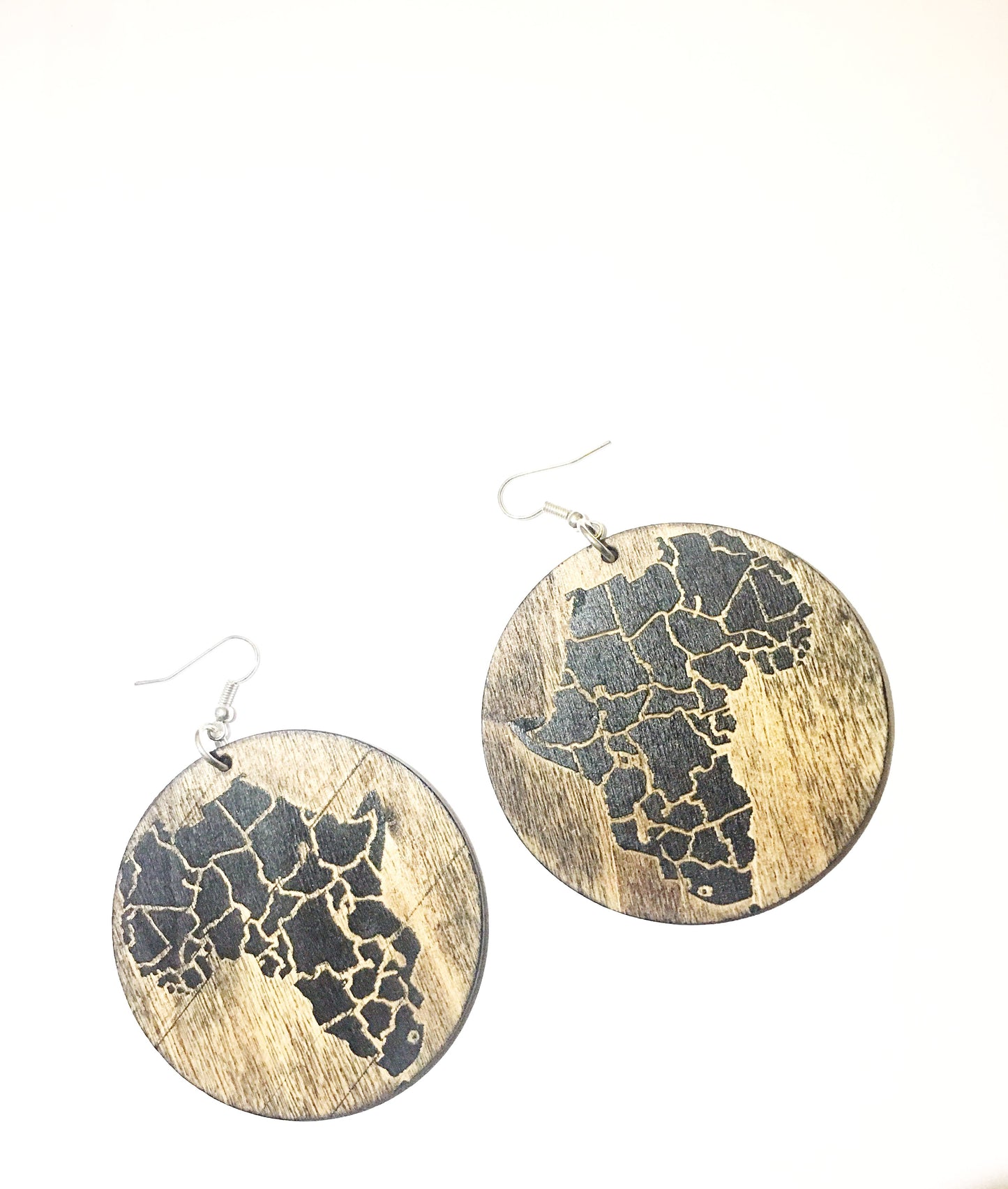 African Map Wooden Earrings - Circle