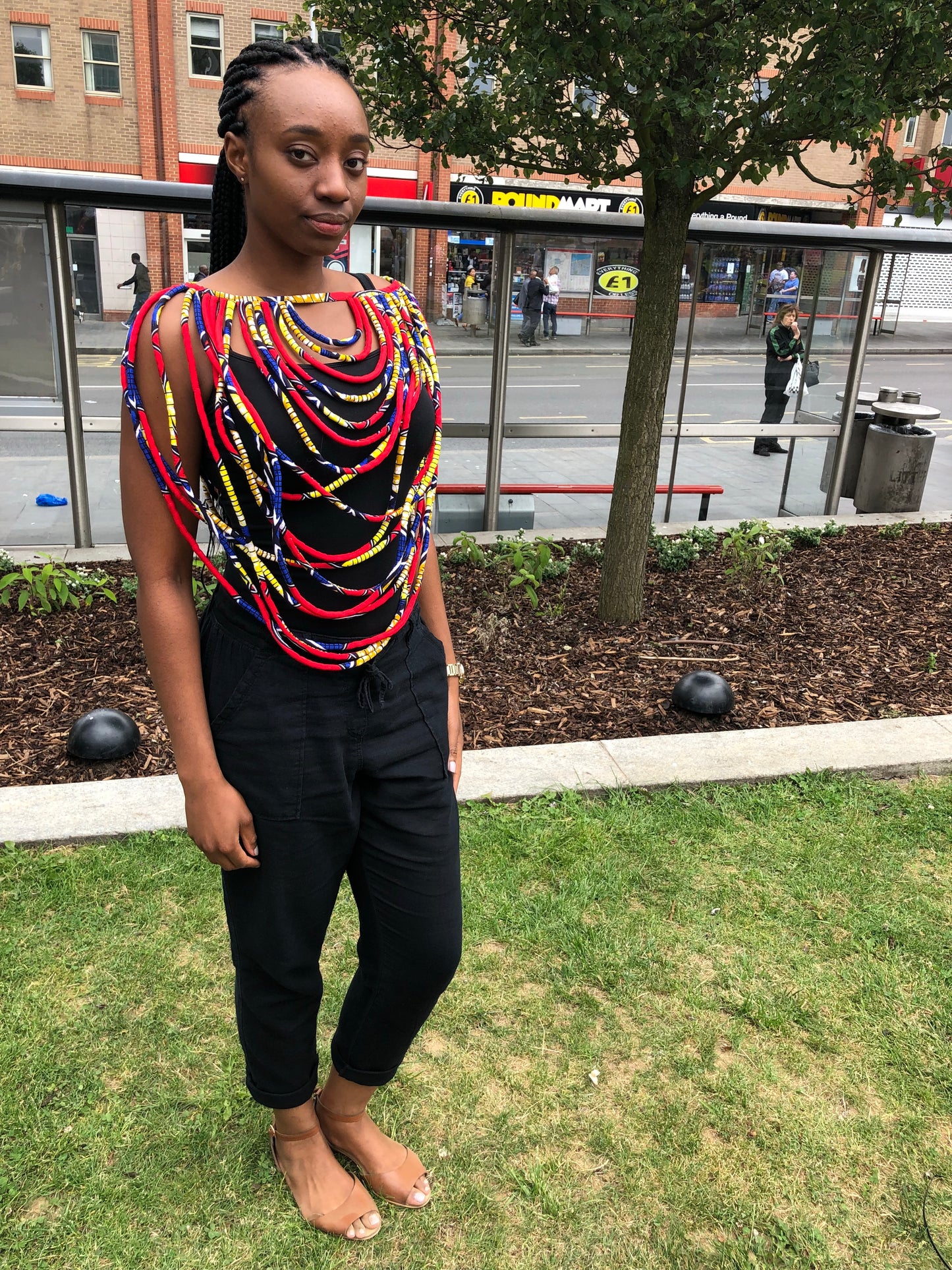 Layered african fabric statement necklace - Ankara Conversation Piece