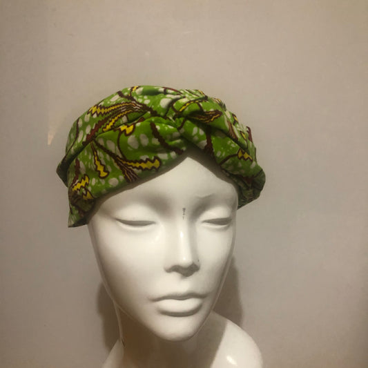 Green mix African print turban style headband