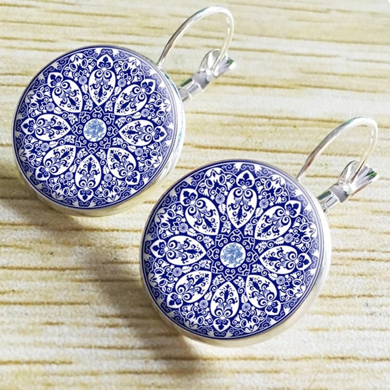 henna glass cabochon earrings