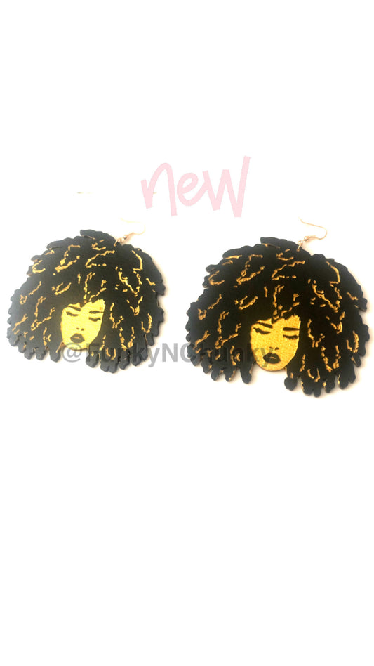 Afro hair -wooden statement earrings