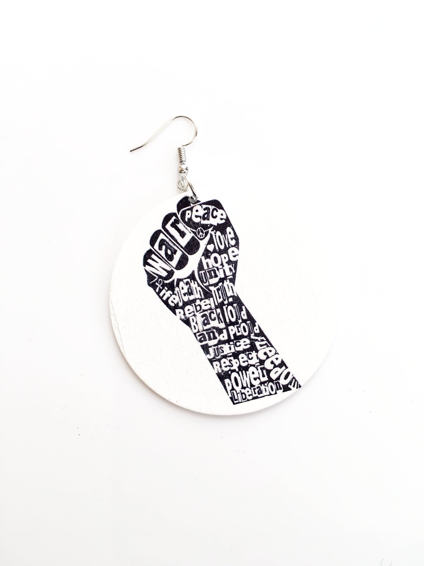 Activism - peace, love, unity and hope wooden earrings
