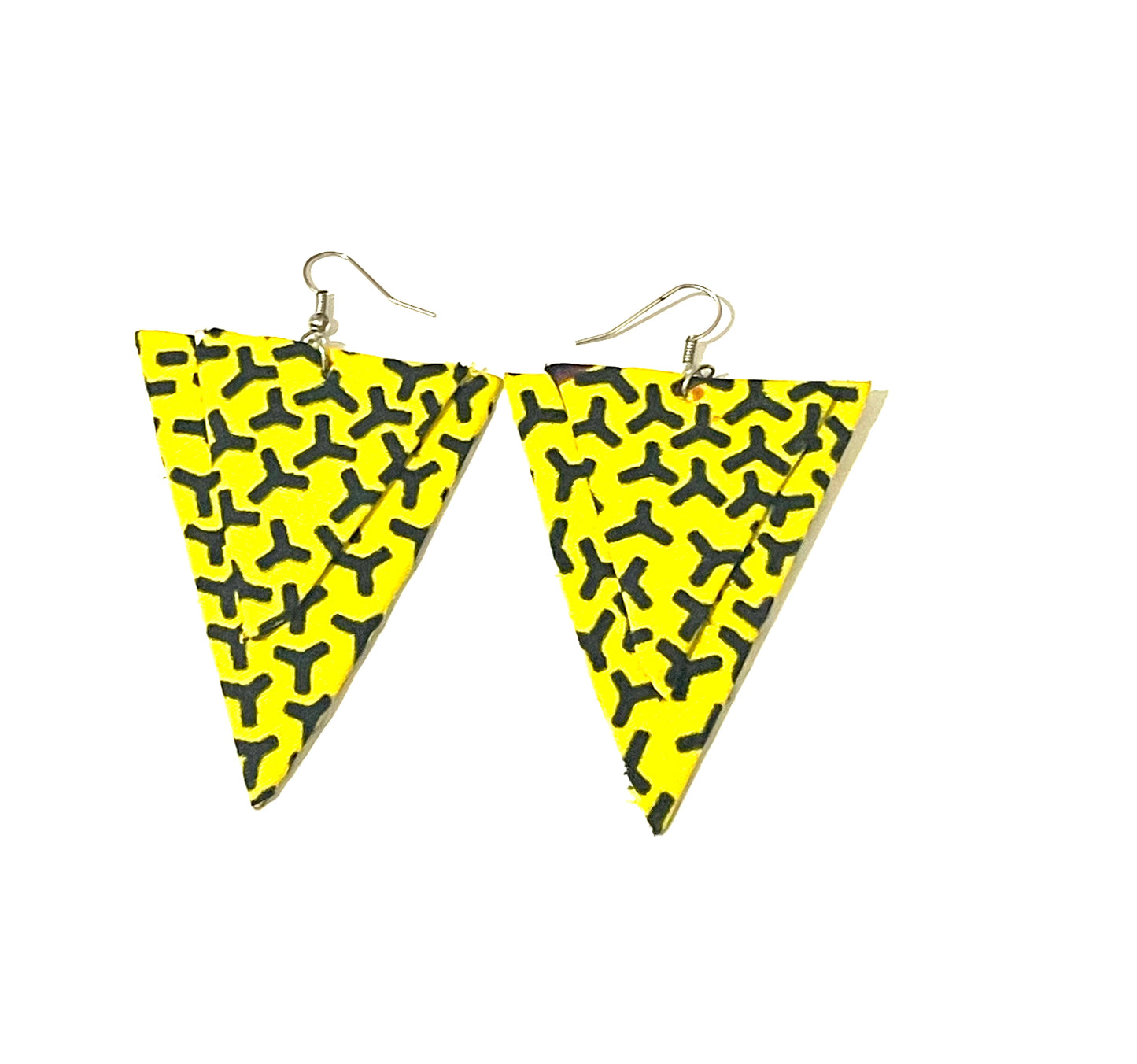 Yellow and black African fabric triangle earrings