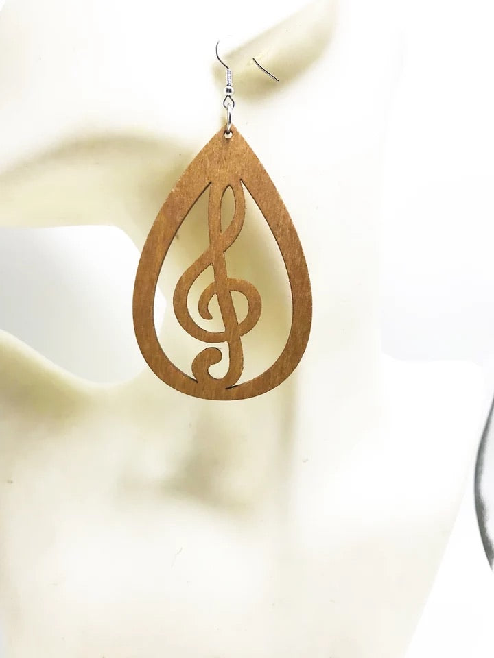 Wooden music symbol earrings (Treble Clef)