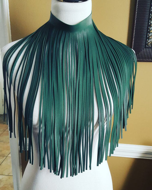 Dark Green Leather Collar Tassel Necklace