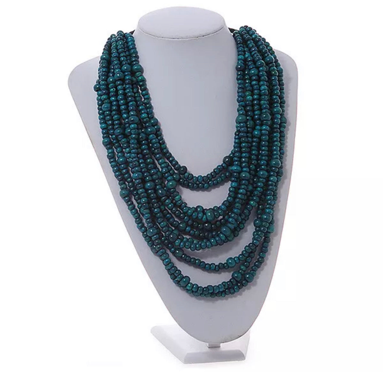 Multistrand Wooden Bead Necklace In Teal