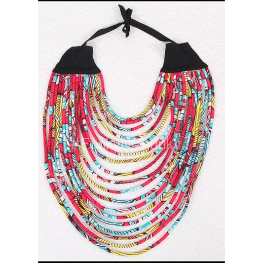 Colourful african fabric - kente ankara multi-layered necklace