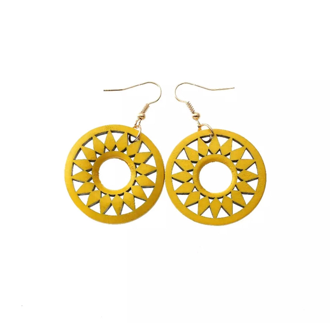 Yellow circle wooden earrings