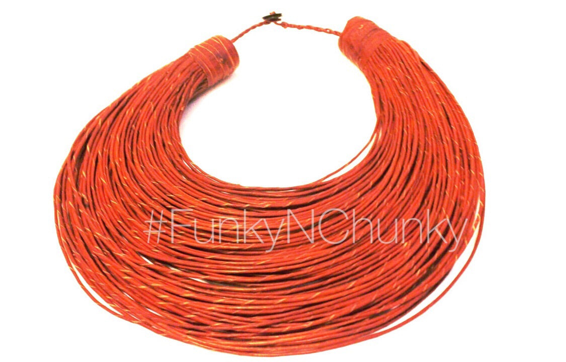 Brown African leather layered necklace