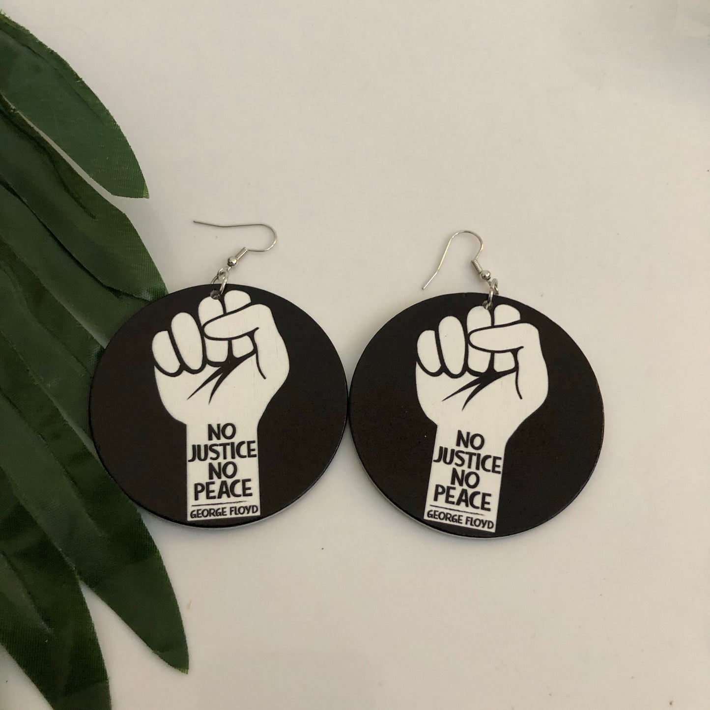 No justice no peace - wooden earrings