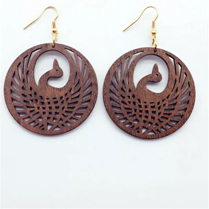 Sankofa bird wooden earrings