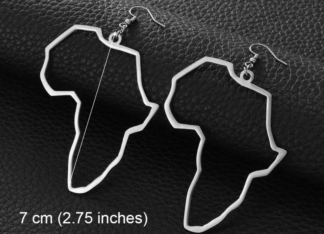 Larger Africa outline earring - Silver 7cm