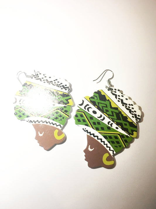 Green and White Head Wrap Earrings