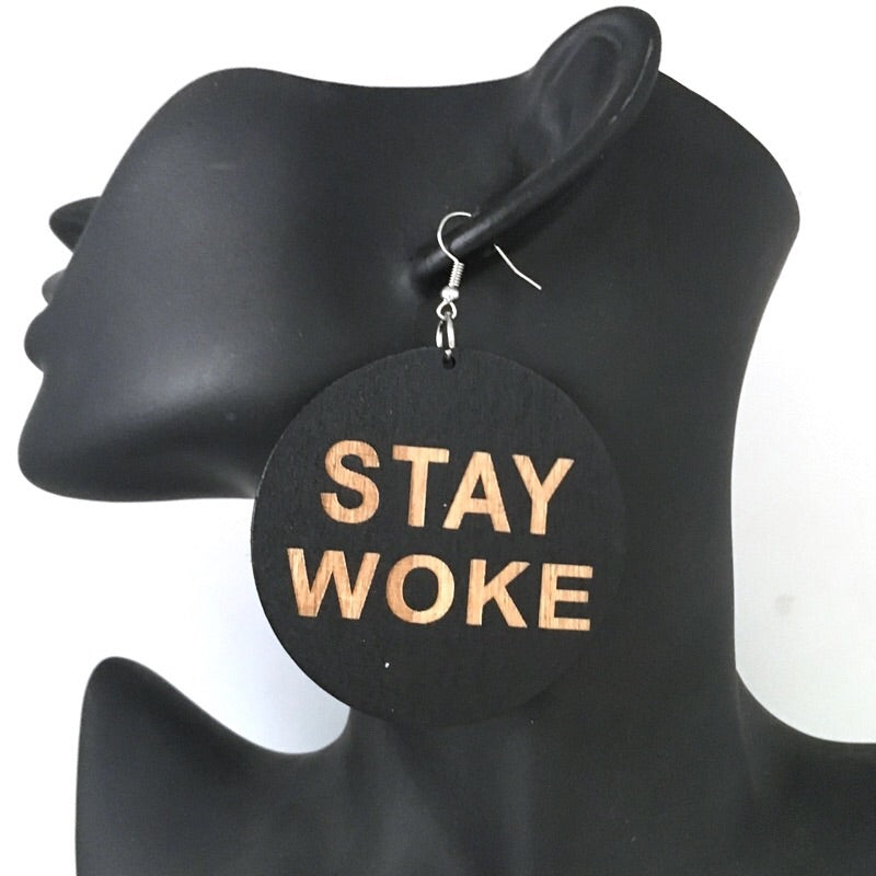 Stay Woke wooden earrings