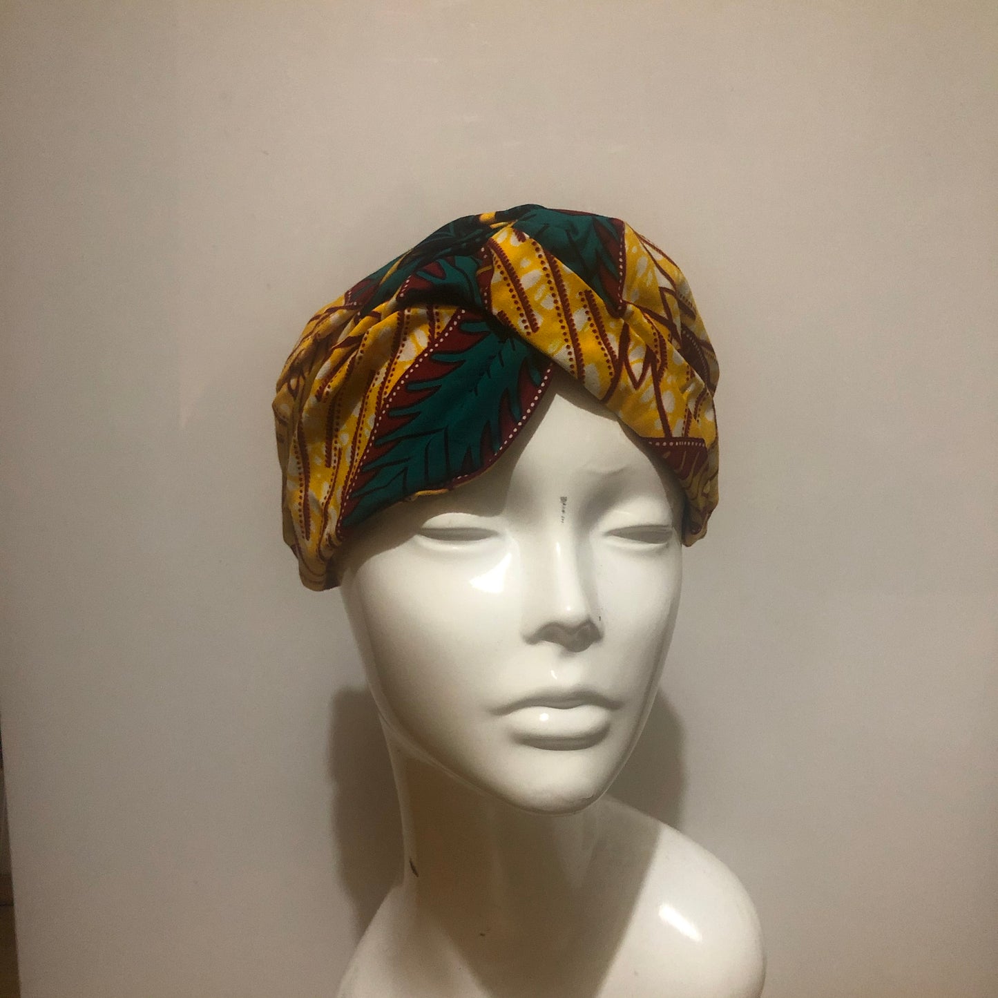 Yellow mix African print turban style headband