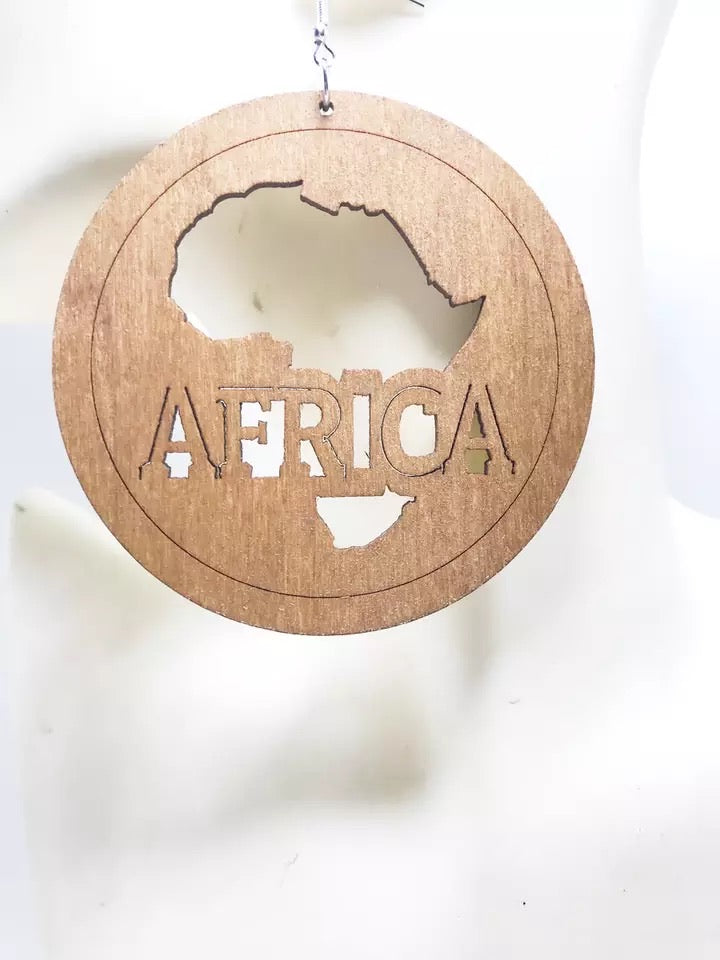 Africa map large laser cut round - Wooden Earrings