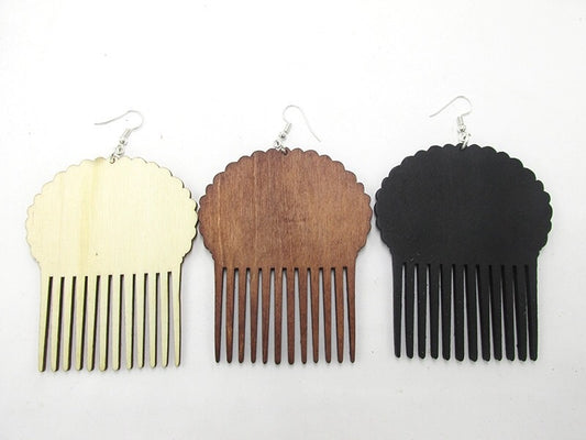 Afro puff wooden earrings