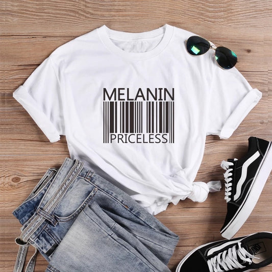 Melanin Priceless Slogan T Shirt Barcode Graphic - T Shirts