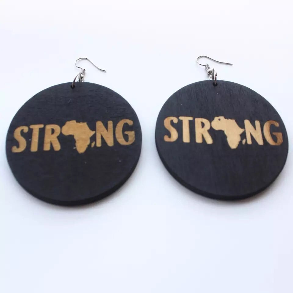STRONG Black Round Africa - Wood Earrings