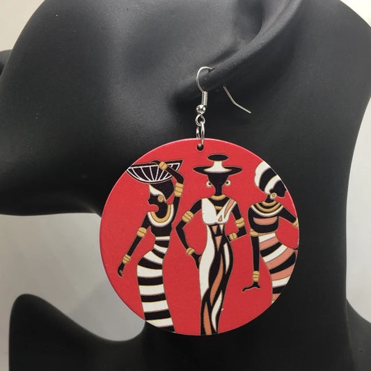 African Women Earrings - red background