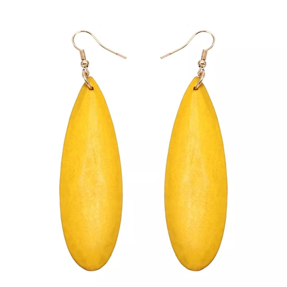 Teardrop Wooden Earrings - Yellow