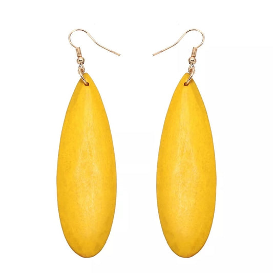 Teardrop Wooden Earrings - Yellow