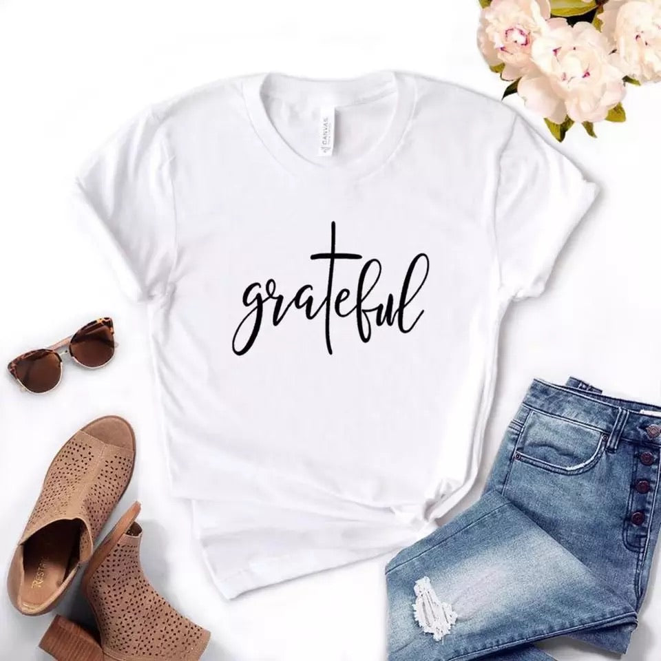 Grateful Christian cross Print Women - T-shirt
