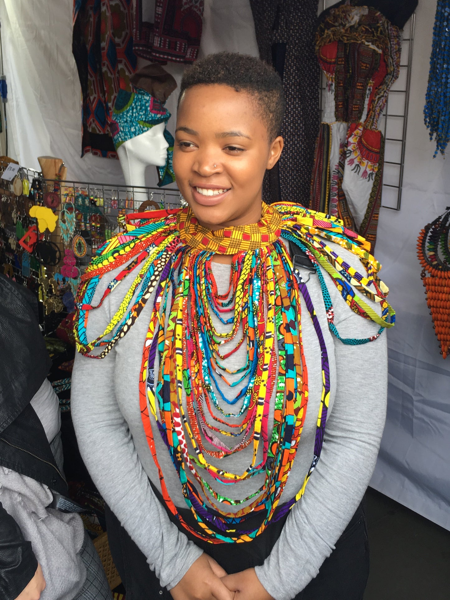 Multi layered african fabric necklace - shoulder