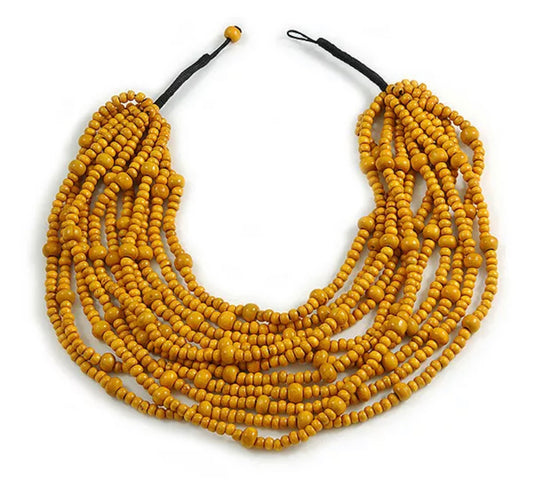 Multi strand Wooden Bead Necklace - yellow