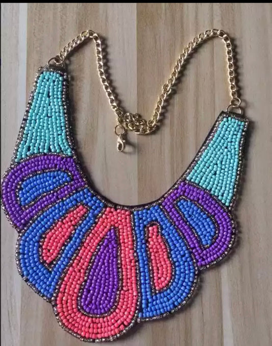 Colorful bead collar bib necklace