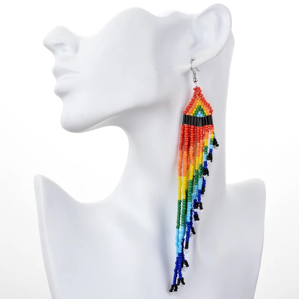 Bohemian Handmade Multi Beaded Long Tassel Earrings For Women Seed Bead Statement Dangle Earrings Ethnic Jewelry
