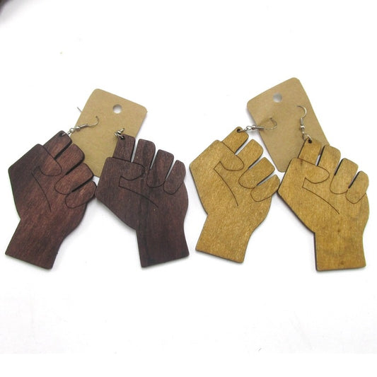 3 inch Fist Wooden Earrings