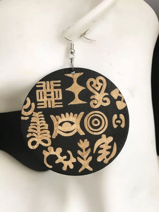 African Adinkra - Wooden Earrings