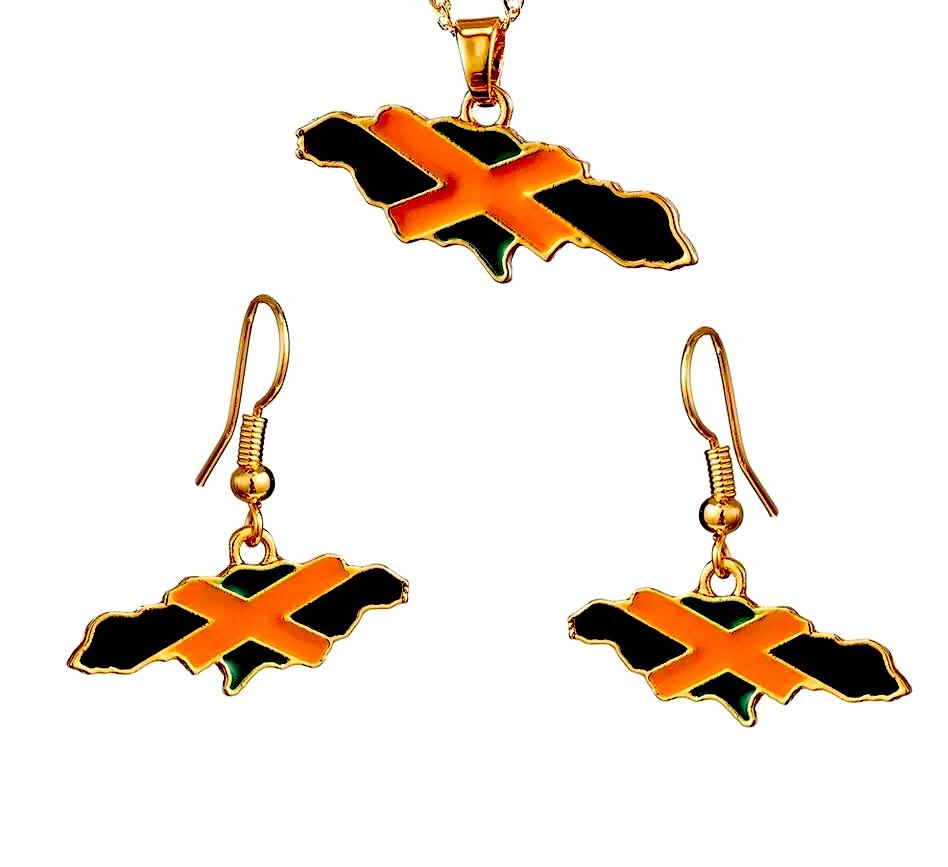 Jamaica National Flag Earring and Pendant Necklace