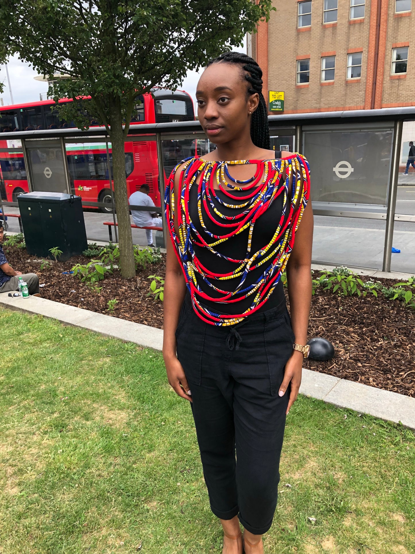 Layered african fabric statement necklace - Ankara Conversation Piece