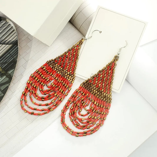 Red - Handmade bead colourful statement earrings